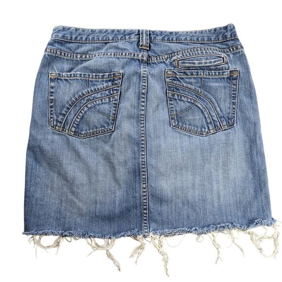Fossil Jean Skirt Womens 8 Mini Raw Hem Cut off Slit Distressed Y2K Grunge Boho - Picture 2 of 11